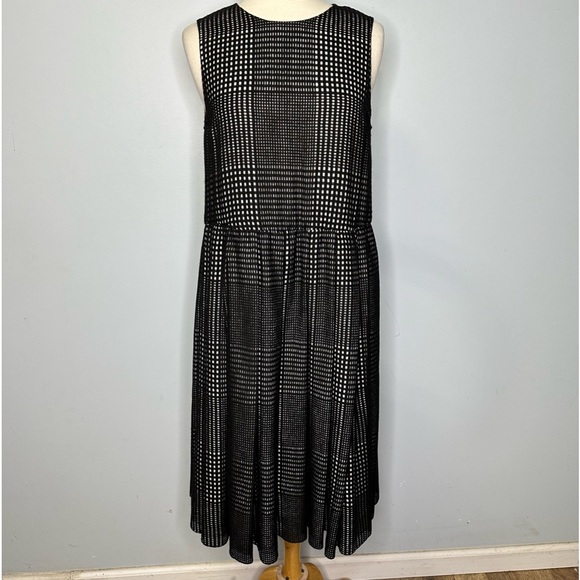 Sara Lanz Designer Black Virgin Wool Cut Out Perforated Overlay Pleated Dress S - Picture 3 of 13